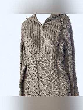 Crystal Doll Grey cable knit zip up sweater dress M